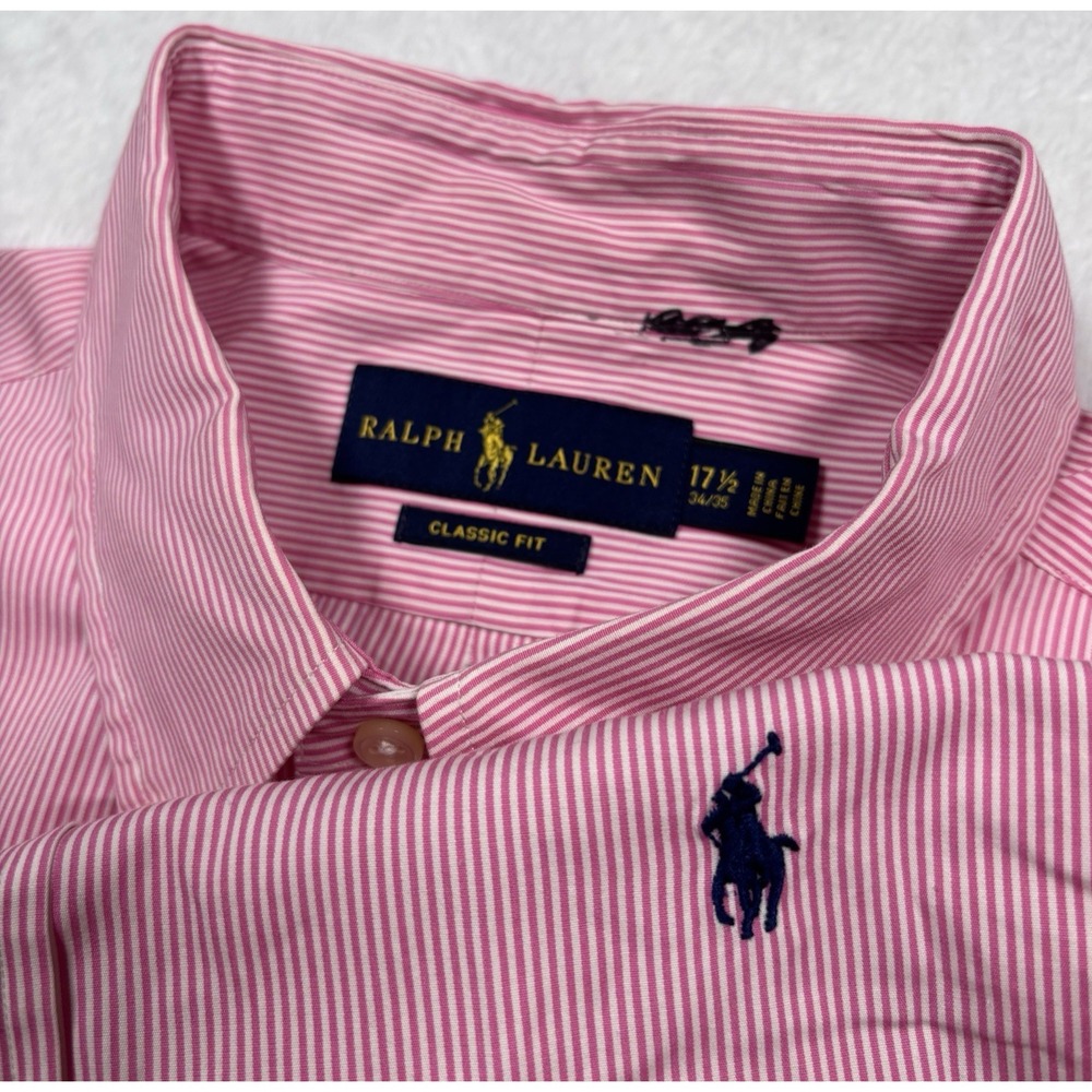 Polo Ralph Lauren Button Shirt Mens XL Pink White Stripe PONY LOGO Oxford Preppy
